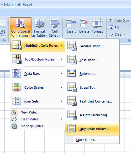 Microsoft Excel Duplicate Values